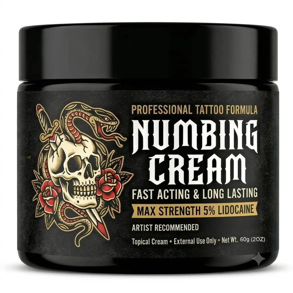 Tattoo Skin Comfort Cream - 5% Lidocaine Maximum Strength, Fast Absorbing, Long-Lasting Artist Recommended Balm for Sessions, 60g (2 oz) Tattoo Aftercare
