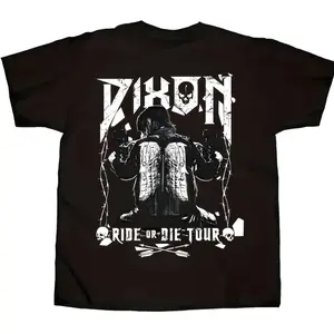 Men'S The Walking Dead Daryl Dixon Motorcycle Graphic T-Shirt Ride or Die Tour Design with Daryl Dixon Motorcycle Rider Print