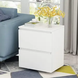 Night Stands for Bedroom Rustic Side Table Bedside End Tables with 2 Storage Drawer Solid Wood Legs, Pearl White