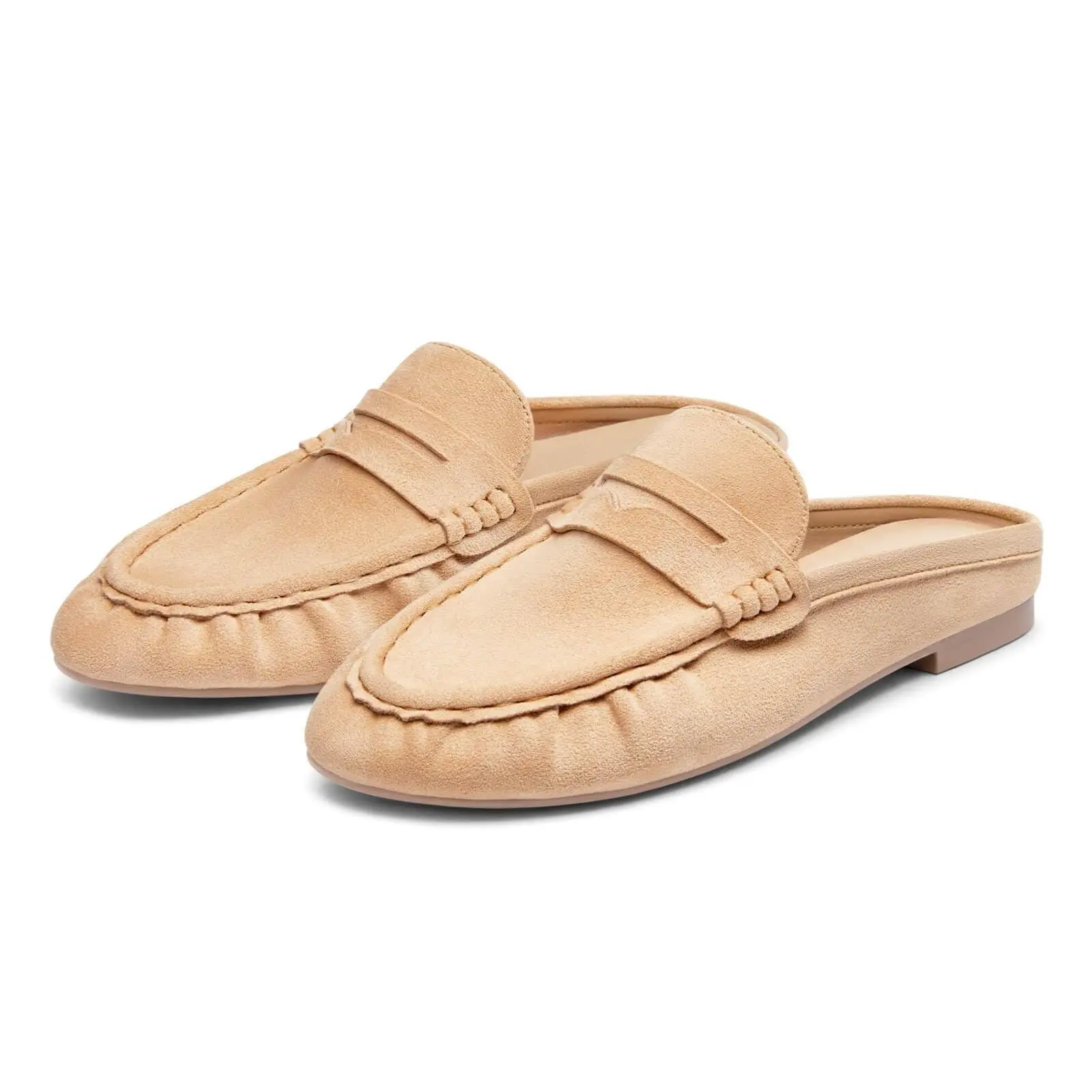 Coutgo Women's Casual Faux Leather Loafers, Lightweight Plain Mule Slides with Round Toe and Penny Strap