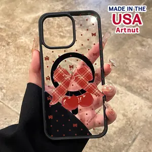 MagSafe Case Compatible for iPhone 16 Pro Max 15 16E 14 Plus 13 12 Mini 11 Promax X XS XR XSMax Cherry Red Bow Pattern Clear Acrylic Back Drop Protection Pocket-Friendly Cellphone Cover Gift for Girl