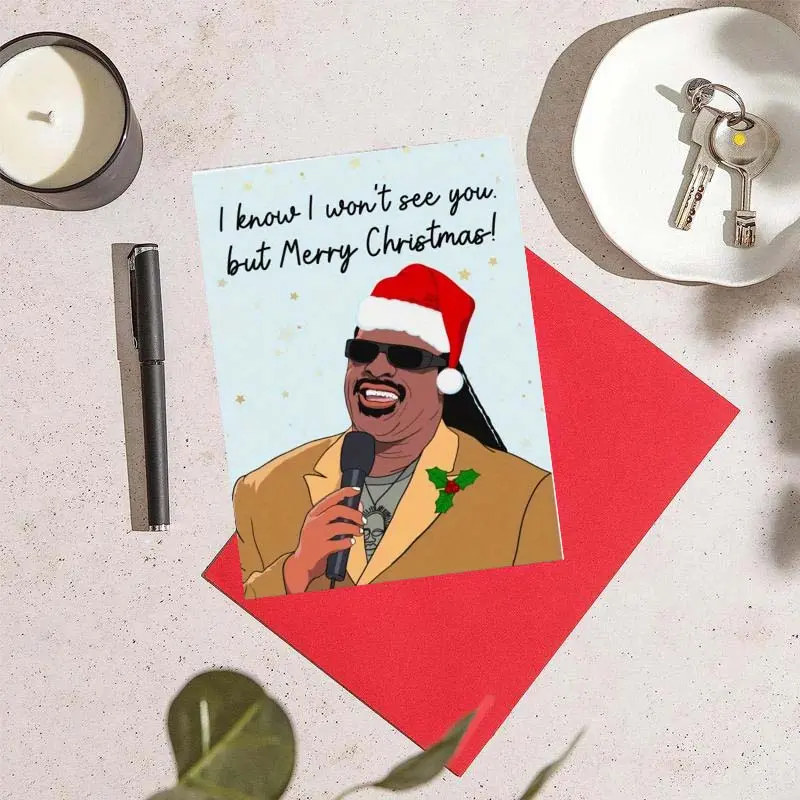 1PC Funny Stevie Christmas Card, Humorous Holiday Greeting, Perfect Gift for Friends & Family, Festive Seasonal Design, Unique Christmas Card