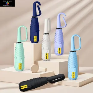 Mini Compact Folding Travel Umbrella with Carabiner Ring Handle, Fiberglass Ribs, UV Protection Upf 50+, Lightweight Handbag for Women & Kids, Lightweight Waterproof Umbrella, Windproof Folding Umbrella