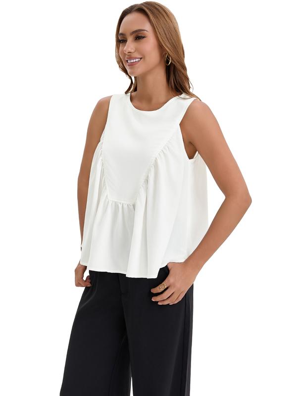 ATHLECHIC ONFERS Womens Babydoll Tank Top Summer Peplum Tops Sleeveless Crewneck Loose Fit Casual Flowy Shirts White
