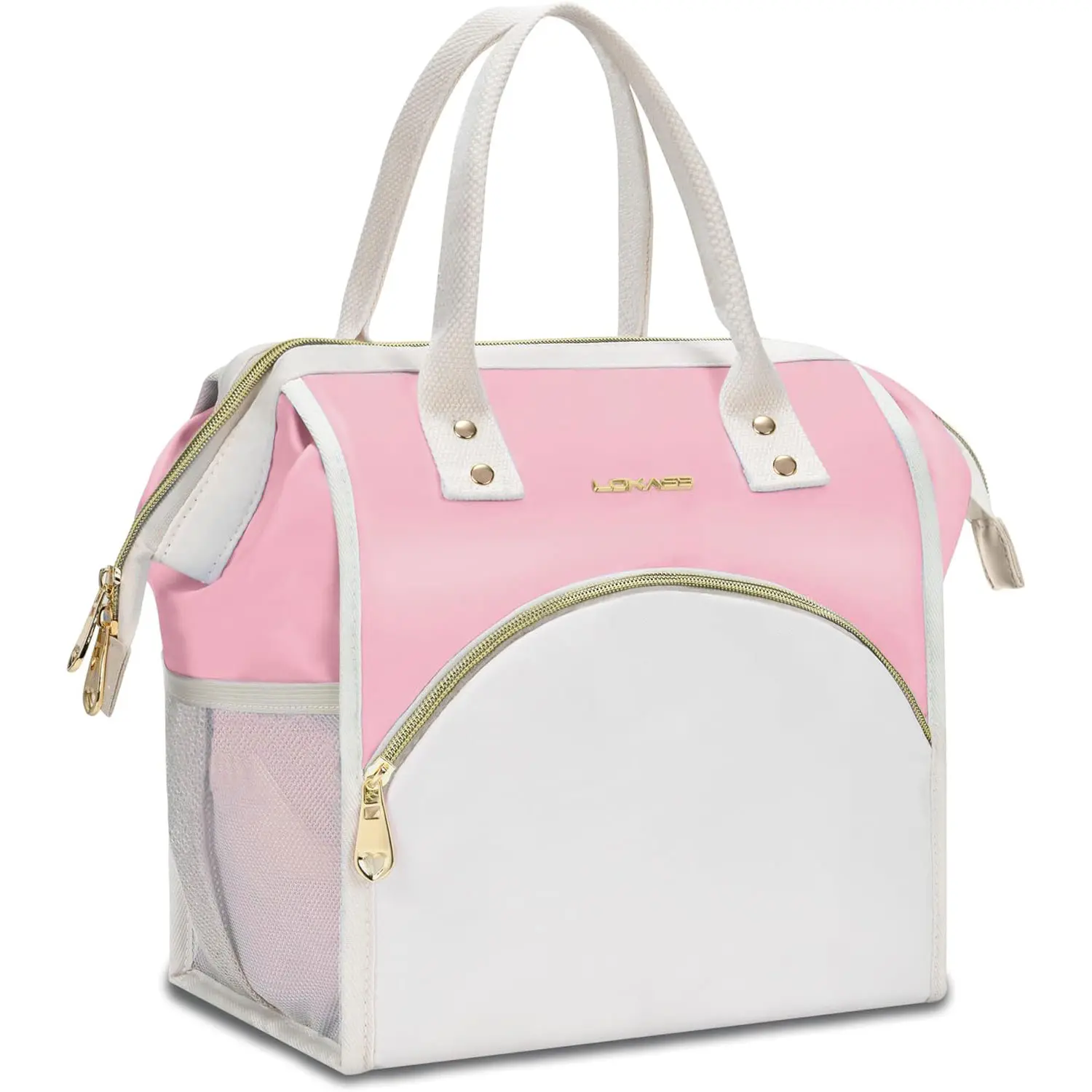 Spring lunch bag LOKASS Lunch Bag for Mother's Day  Insulated Lunch Box, Wide-Open Lunch Tote Bag Leak-proof Cooler Bag for Work Picnic-（Light Pink）