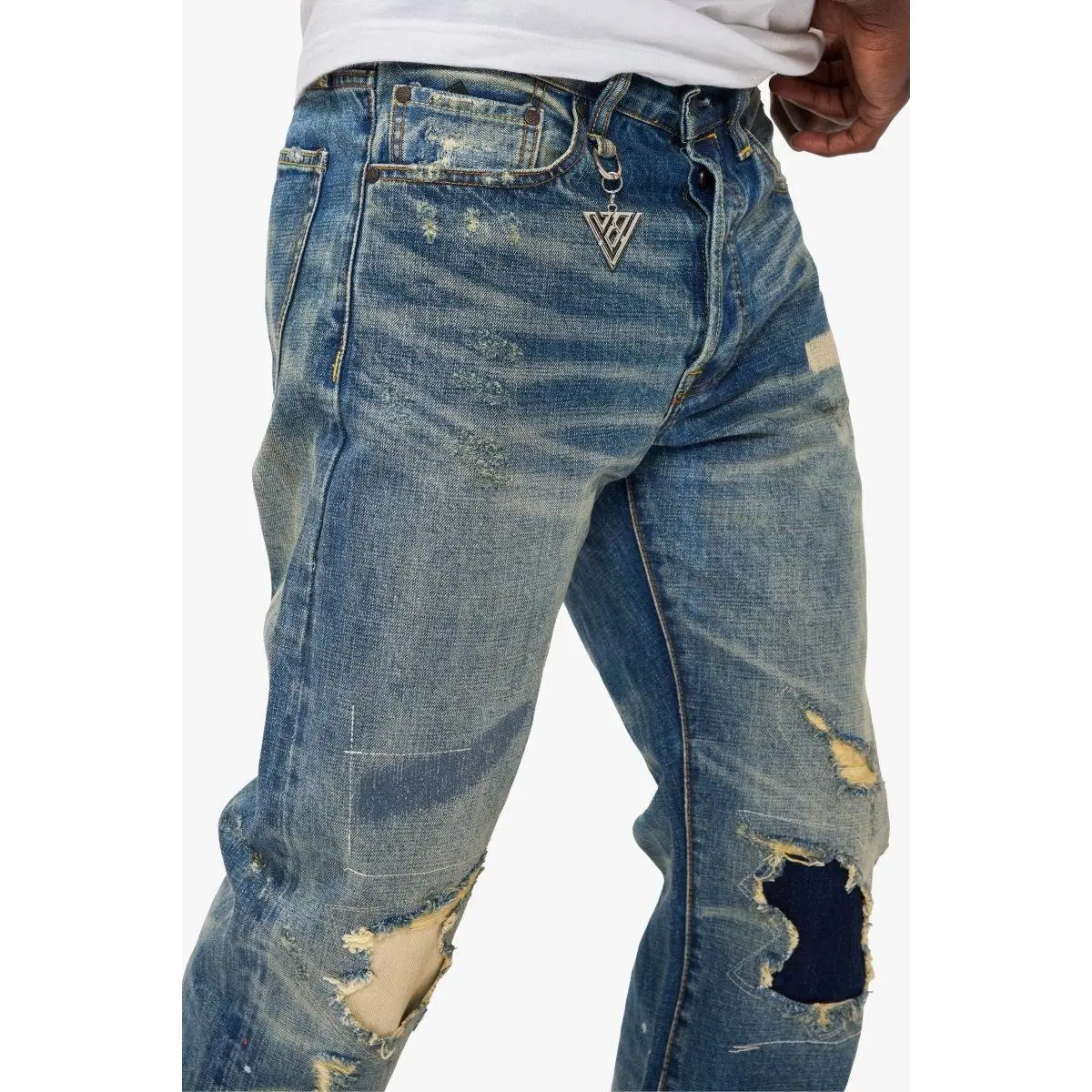 Men's Classic Wright Straight Vintage Wash Denim Pants - Non-Customized Jeans with Pockets, Streetwear, Denim Fabric, Everyday Durable, Casual