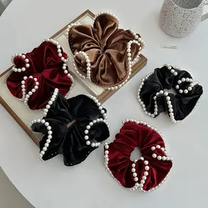 Extra Large Velvet Pearl Hair Tie High-End Elegant Hair Bun Ponytail Hair Accessory Hairwraps Silk Scrunchie Hairpiece Hair Bun Elastic Tie Band