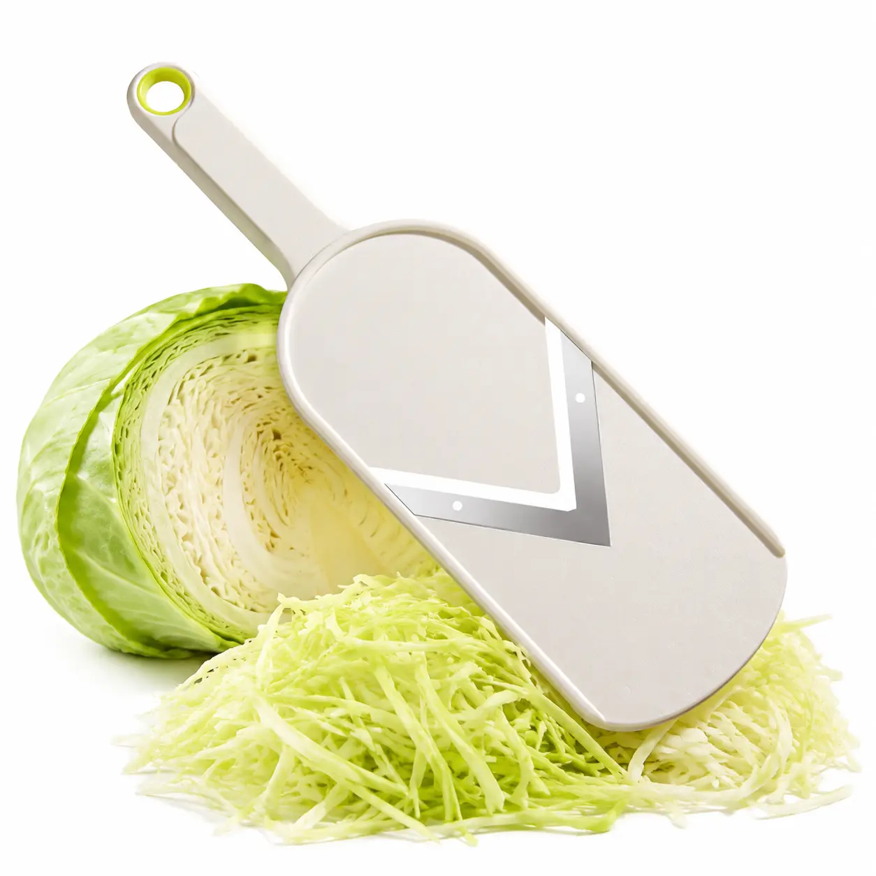 2-in-1 Multi-Function Handheld Slicer and Shredder, suitable for various vegetables and meats. Features one stainless steel blades, easy to clean, ideal for both home and commercial use.