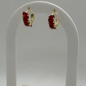 Hoops Woman Earrings with Red Gemstone and Gold Plated Hoop Design for Women's Fashion Accessories