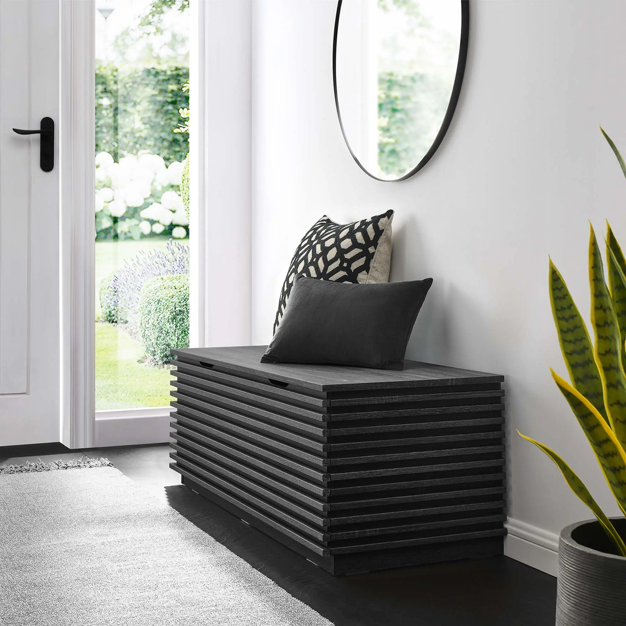 Modway Render Storage Bench, Charcoal Indoor Living Room Furniture, Stool & Bench for Home Use