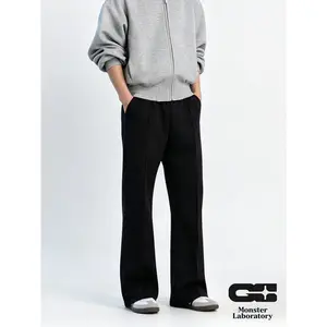 【5.10 Coming Soon】Monster Lab Men's Sweatpants, Black Cotton Blend Lounge Pants, Relaxed Fit, Soft Comfortable, Minimalist Casual Style  #727