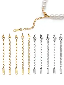 5 Pcs 18K Gold Plated Stainless Steel Necklace Extender Set, 5cm (2 Inch) Tarnish Resistant Bracelet Extension Chains with Secure Lobster Clasps