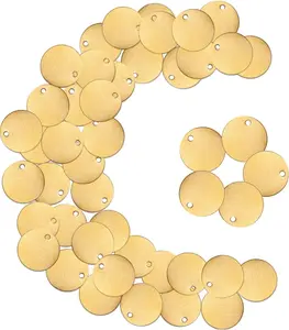 Zhengmy 50 Pcs round Brass Tags, 1-1/4 Inch Diameter, Gold Blank Metal Stamping Key Brass Tags with Hole Engraving for Pets, Dogs, Plants, Doors