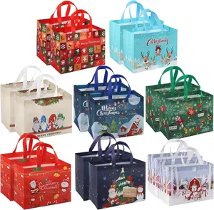 PARTTELY 16 Pack Christmas Gift Bags, Reusable Christmas Bags for Gifts with Handles, Non-Woven Fabric Holiday Gift Bags Bulk for Xmas Gifts Wrapping Shopping Party 12.6"×9.8"×6.7"