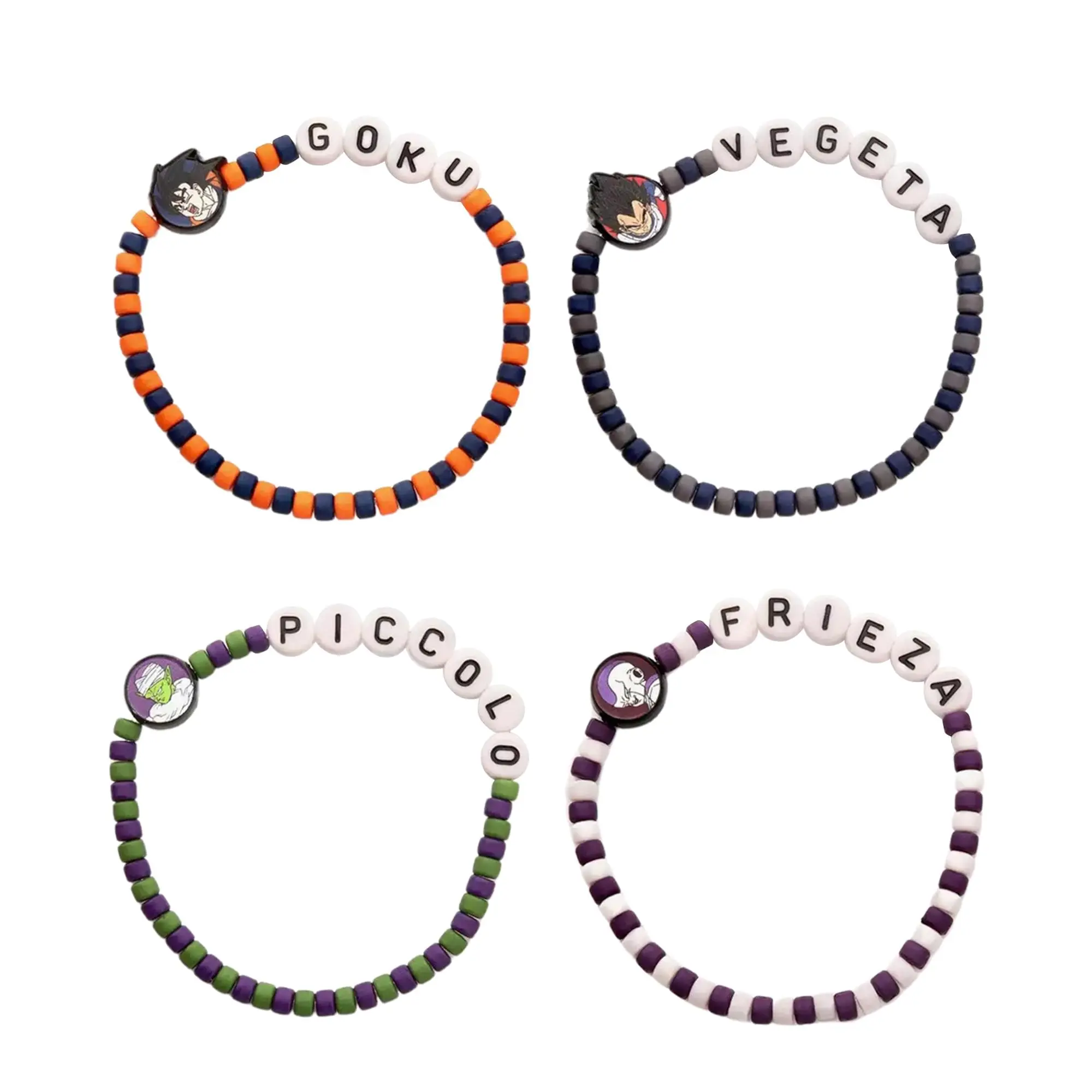 Dragon Ball Z Frieza Saga 4-Piece Character Beaded Friendship Bracelets Set, Featuring Powerful Warrior & Wise Namekian Designs for BFFs
