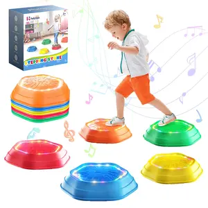 Holyton Music & Light Up Stepping Stones for Kids, 5 Pack Sensory Balance Toy, Red