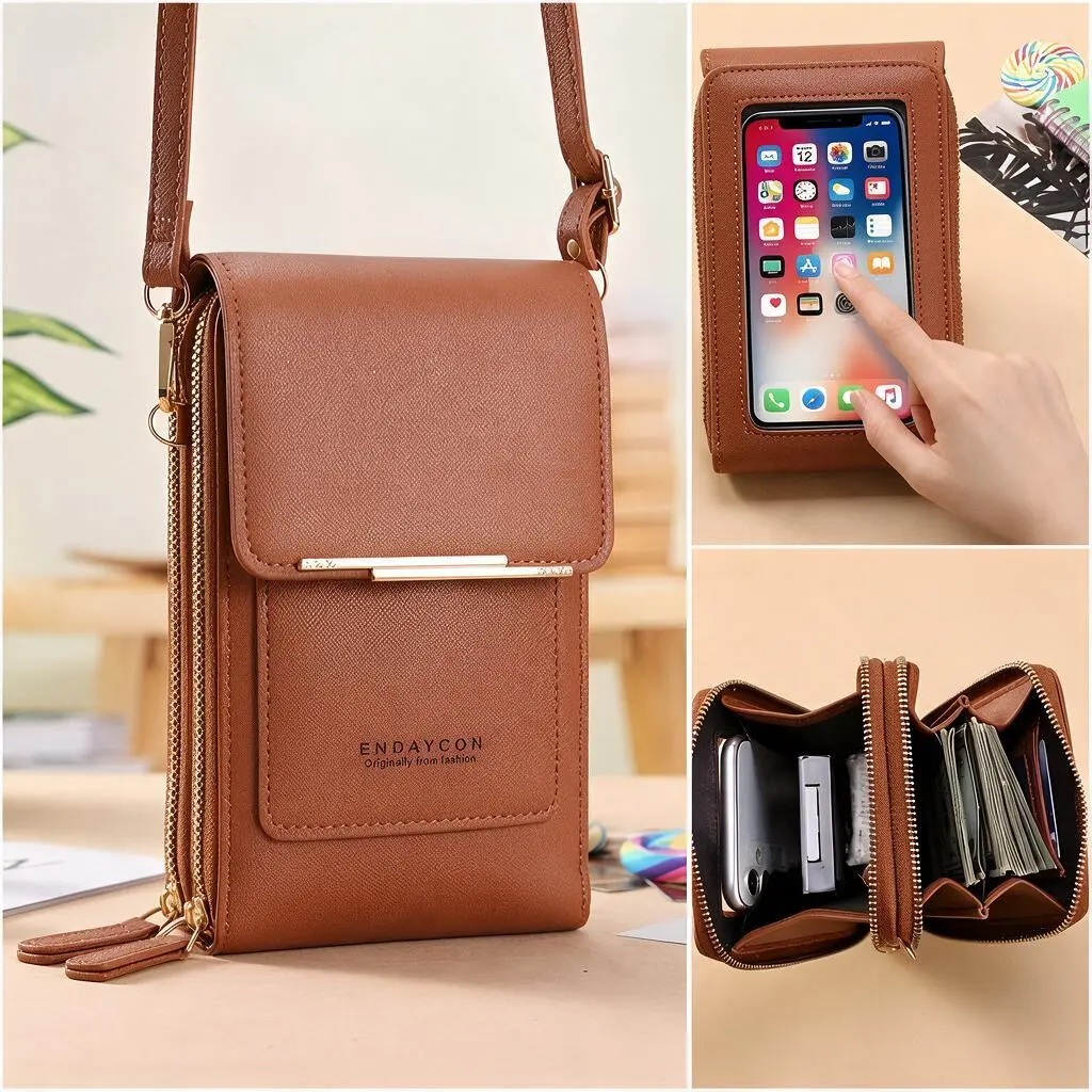 Touchscreen Travel Pouch with Clear Window, Hands-Free Everyday Crossbody, 3 Card Slots & Anti-Theft Dual Zipper