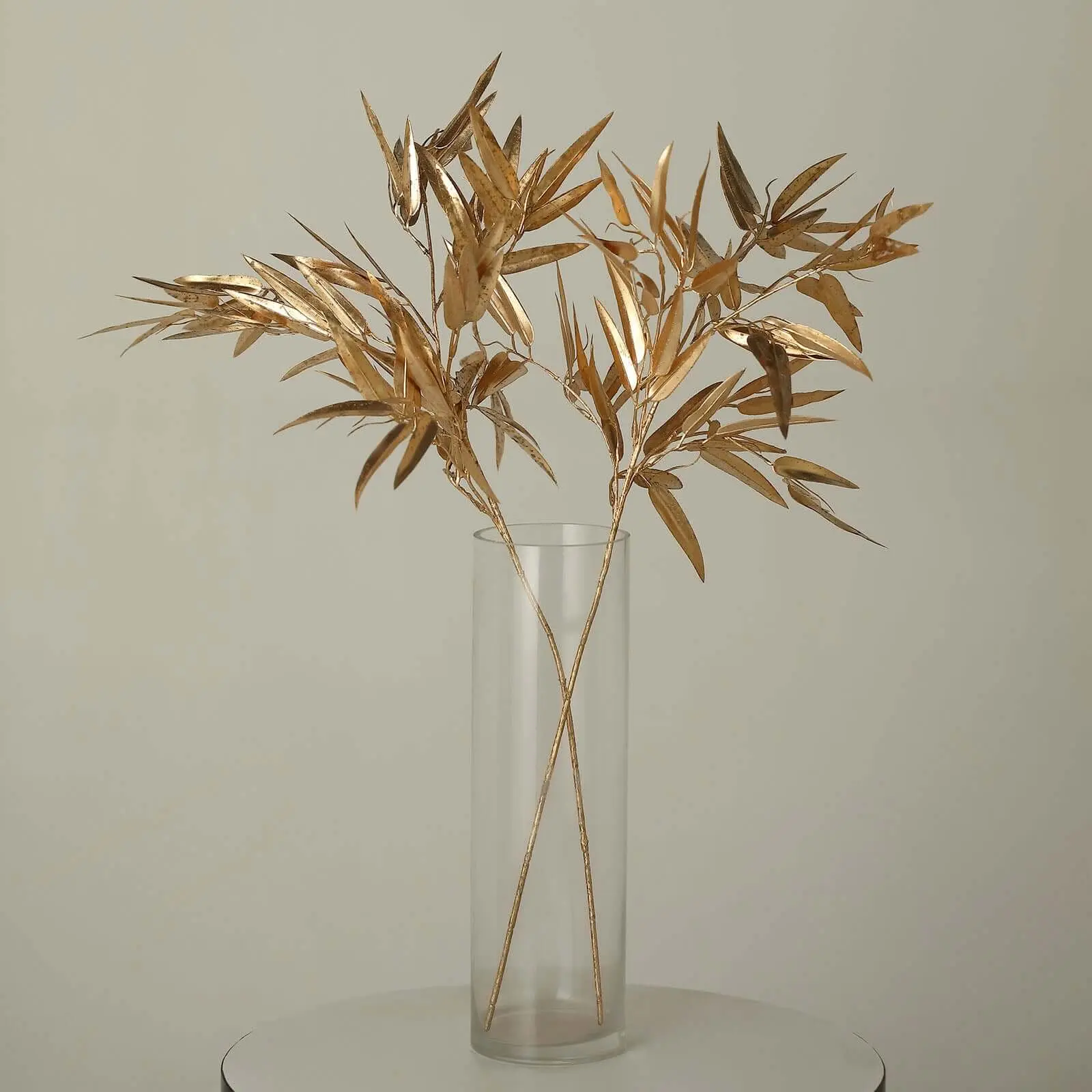 2-Pack Artificial Bamboo Leaf Stems 33" Metallic Gold – Long Stem Fern Style