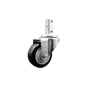 Swivel Square Stem Caster w/3” x 1.25” Black Non-Marking Polyurethane Wheel – 3/4” x 2” Square Stem with (3) 17/64” Diameter Mounting Holes – 300 lbs. Capacity/Caster – Service Caster Brand