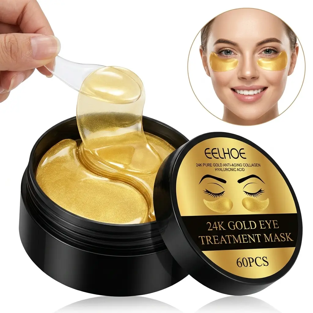 Gold Collagen Under Eye Mask with Hyaluronic Acid, Brightening Treatment for Puffiness and Wrinkles, All Skin Types, Single Item, Moisturizer, Eye Tightener, Eye Patch, Eye Puffiness Reducer