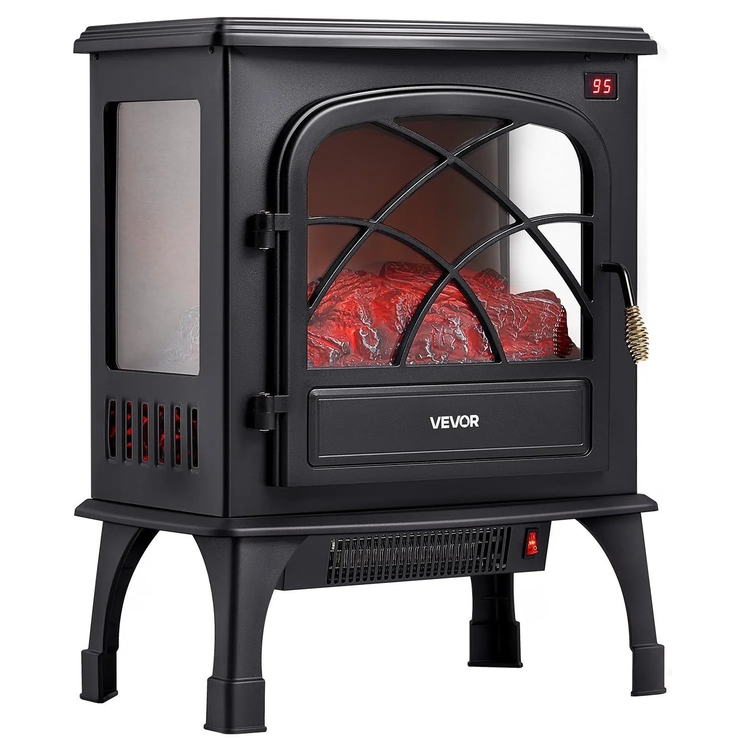 【DealsForYouDays】VEVOR 25.5 In Portable Freestanding Electric Fireplace Stove Heater, 1500W Power 5120BTU Unit with Overheat Protection, Adjustable Flames, Timer, Remote, Adjustable Temperature, Black for Living Room, Bedroom