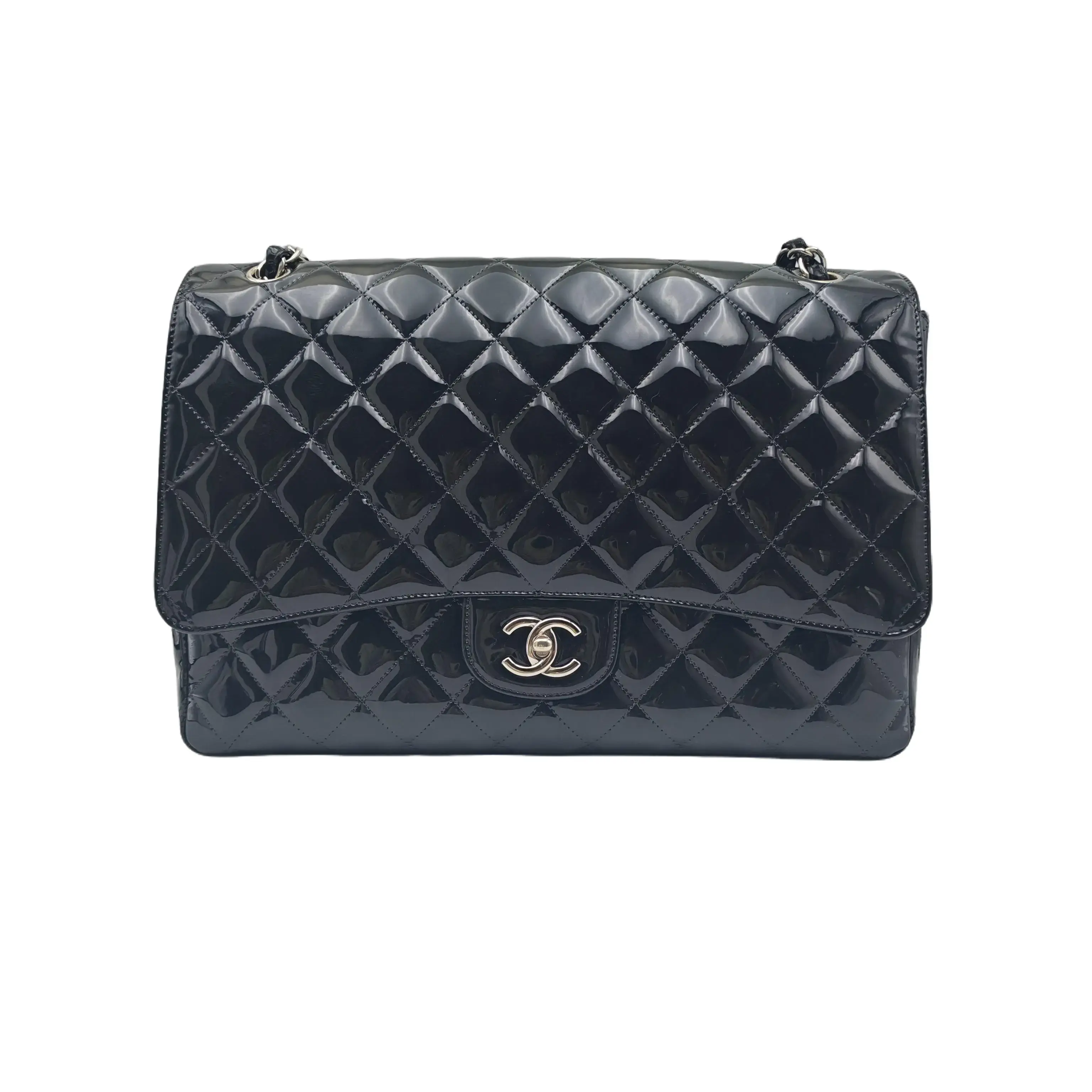 Pre-owned CHANEL france Crossbody Bags h8 Black Patent Leather CF Jumbo Maxi Crossbody Bag 71786