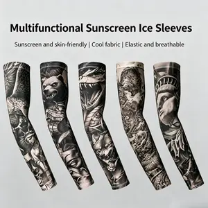 Men's Summer Outdoor Sports Cycling Arm Sleeves with Floral Design, Ice Silk Sun Protection, and Tattoo-Style Arm Covers