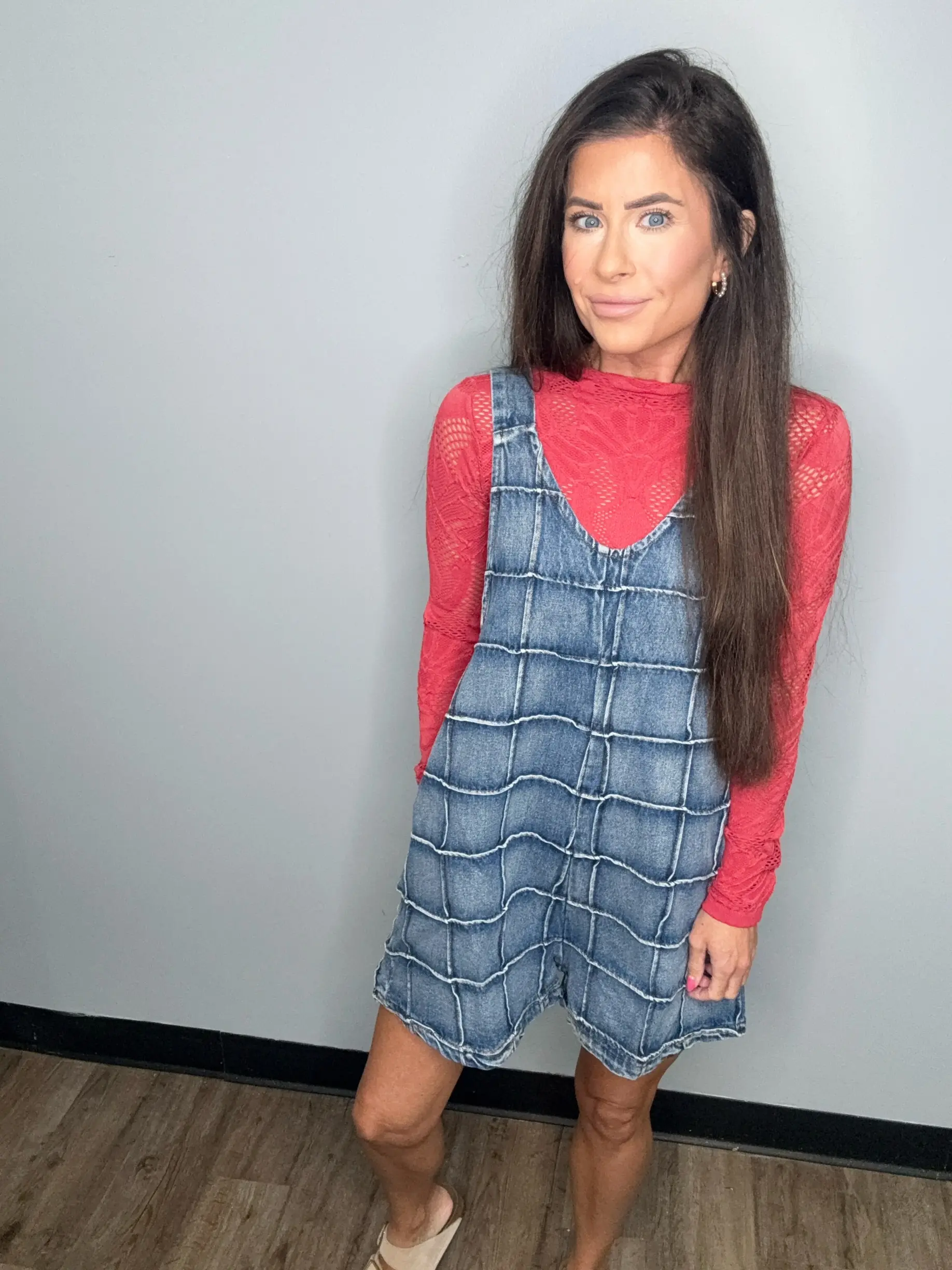 Denim Grid Oversized Romper