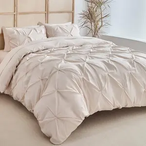 Soft Washable Pintuck Duvet Cover Set, 7pcs/set Multi-color Cloud-like Ultra-soft Elegant Design, Machine Washable Luxury Bedroom Decor Accessories, Breathable, All-season Bedding, Hotel Quality