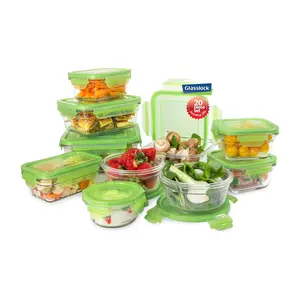 Glasslock 20-Piece Glass Food Storage Set - Green Eco-Friendly BPA-Free Oven Safe Containers with Snap-Lock Lids for Meal Prep & Organization