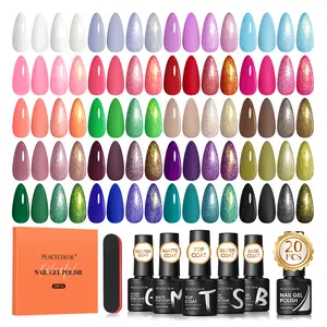 Peacecolor Gel Nail Polish Set ,Spring Colors Gel Polish Kit with 5Pcs Glossy/Matte/Glitter Top Base Coat Nude Pink White Green Red Blue Soak Off Gel Manicure Kit Gifts for Women DIY