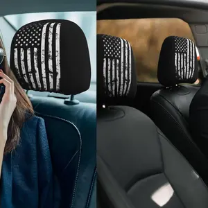 2 Pack Vintage Black American Flag Car Headrest Covers,  Soft Car Seat Head Rest Cover Protector, Vehicle Accessories Fabric Headrest Cover for Cars Vans Trucks