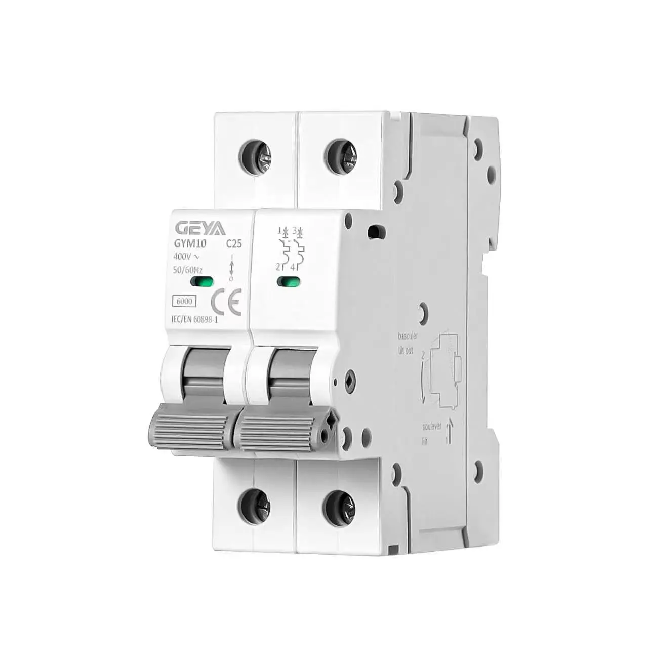 GEYA 25A Circuit Breaker, 2 Pole DIN Rail Mount MCB, C25 Miniature Circuit Breaker 400V AC Electrical Protection Switch for Home, Solar, RV and Industrial Use