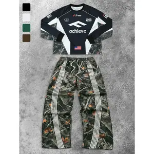 Men’s camouflage leaf print sportswear set, street hip hop style, fashionable trendy design, suitable for daily and outdoor wear, sports suit tracksuits, athletic fashion activewear