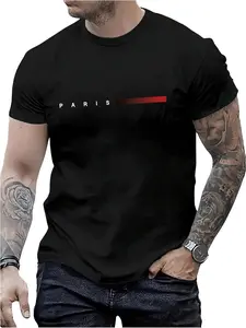 T-shirt with PARIS print, suitable for men, women, moms, and friends, couple's style, fashionable and loose-fitting, youthful and energetic, men's everyday wear top