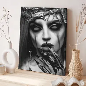 Dark Aesthetic Girl Wall Decor – This Canvas Painting Showcases a Gothic-Inspired Female Figure with Intricate Design, Offering a Bold and Mysterious Accent for Home Interiors, Living Areas, Bedrooms, or Creative Studios.
