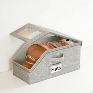 Stackable Hat Storage Box with Zipper & Clear Window, Dustproof Baseball Cap Organizer for Home Closet & Travel, Closet Organizer and Storage, Hat Storage Organizer