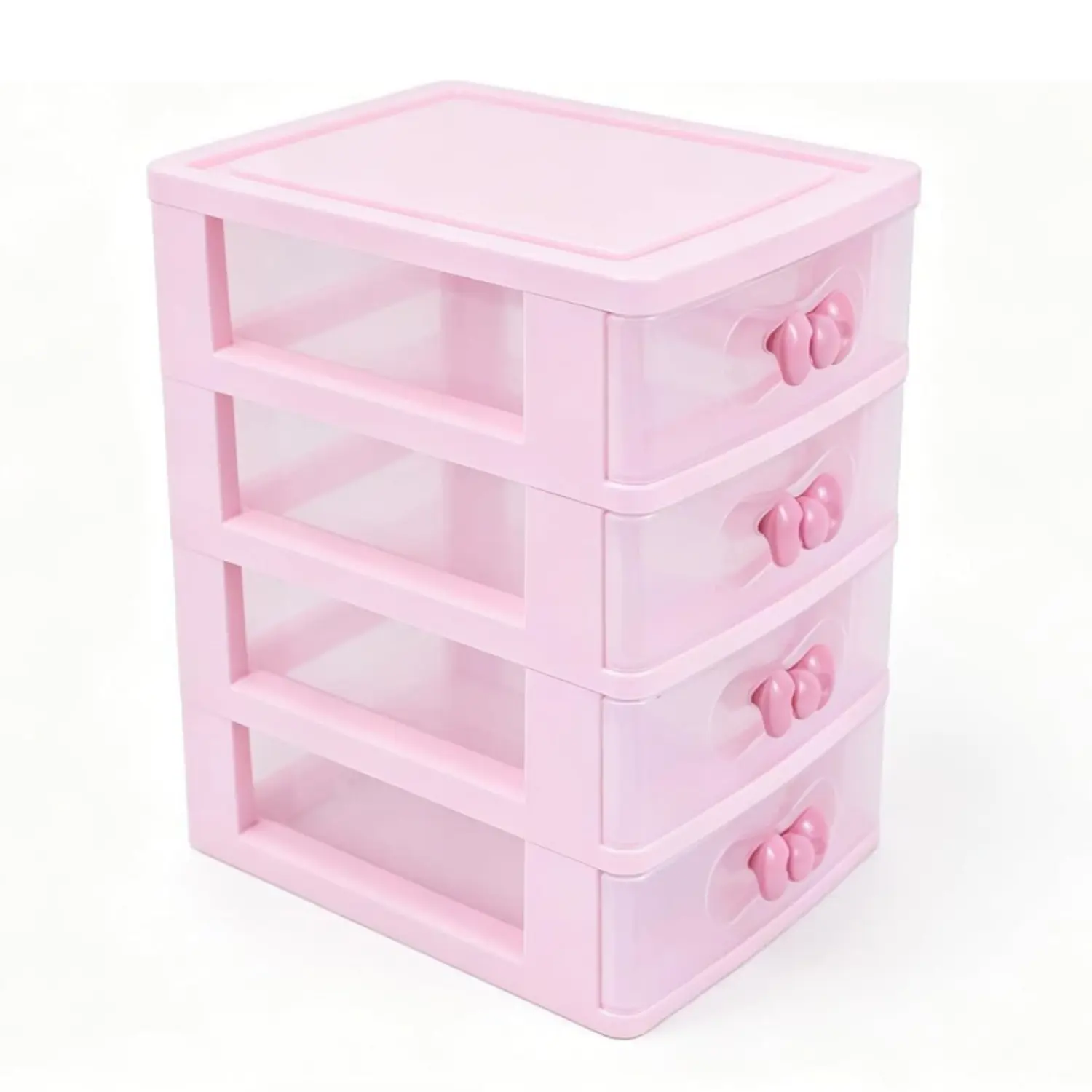 Pink Receiving Storage Cabinets Makeup Organizer with 4 Layers Cute Storage Cabinet Box with Bow Handle Plastic Desktop Storage Box for Home Bedroom Bathroom Women Gifts(Clear) - Home Improvement.