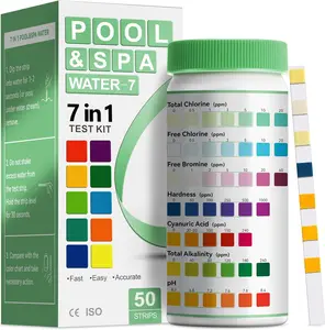 Pool and  Test Strips 7 in 1 | 50 Pool Water Testing Kit for Pool, Hot tub | Accurate Test Bromine, Total Alkalinity, pH, Free Chlorine, Hardness, Cyanuric Acid, Total Chlorine (K01-50)