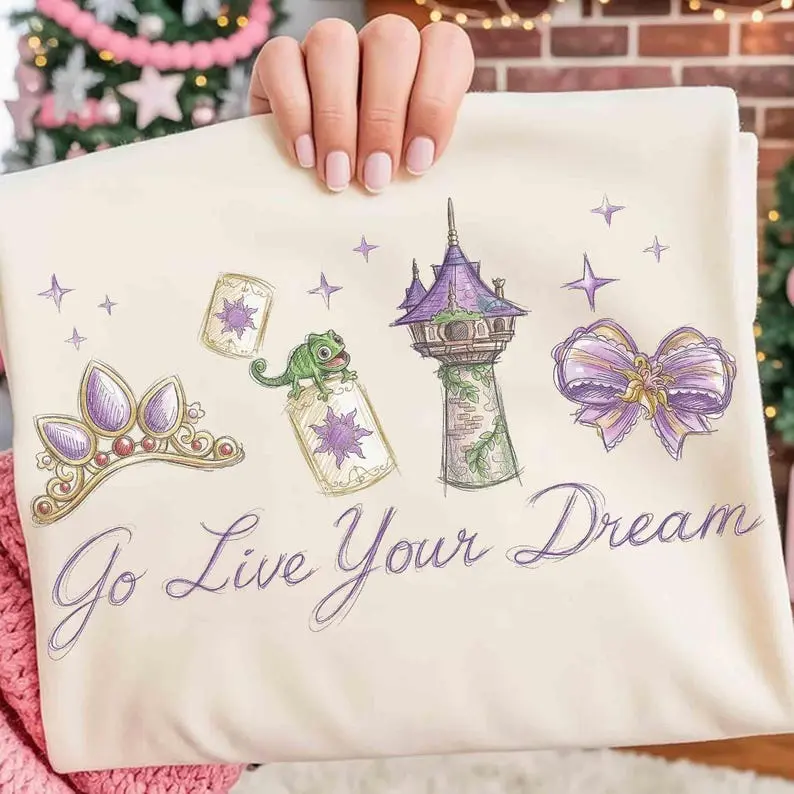 Youth + Adult Fairytale Long Hair Princess Shirt, Floating Lantern Dream Tee, Storybook Castle Vacation Gift For Women
