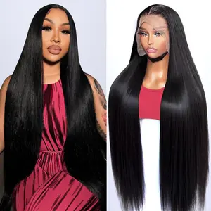 30 Inch 200% 13x4 Lace Front Wigs Blended Human Hair HD Lace Front Wigs Human Hair Pre Plucked Glueless Wigs Human Hair for Women Straight Lace Frontal Wigs Natural Color