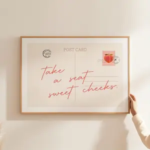 [UNFRAMED POSTER] Funny Bathroom Print, Trendy Take a Seat Sweet Cheeks, Retro Postcard Bathroom Decor, Funky Wall Art, Vintage Postcard Poster