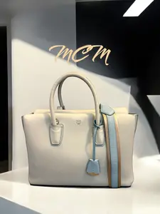 Pre-owned MCM Leather Tote Bags Grained Calfskin Medium Milla Tote Whisper Grey