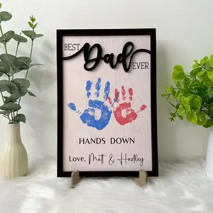 Personalized Hands Down Best Dad Ever Wooden Sign, Custom Handprint Father’s Day 2026 Gift, Engraved Family Keepsake For Dad, Personalized Kids Handprint Plaque, Rustic Wooden Home Decor Gift