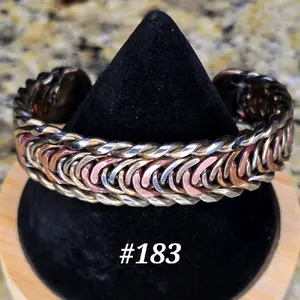 #183 Pure Copper SS SB 6 1/4" x 3/4" Handmade Artisan Cuff Bracelet Unisex Open Cuff Design Everyday Wear Hand-woven Jewelry