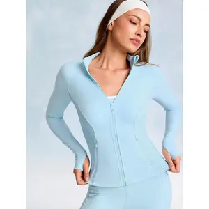 GLOWMODE FeatherFit Arctic Flow Buttery-Soft Stretchy Ribbed Side Panels Built-In Thumbholes Slim Fit Zip-Up Jacket Low Impact Yoga Studio Daily Casual Wear