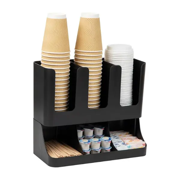 Coffee Cup and Condiment Organizer, 6 Compartment Countertop Coffee Bar Station, Cup Lid Sugar Packet Holder, Kitchen Storage Caddy