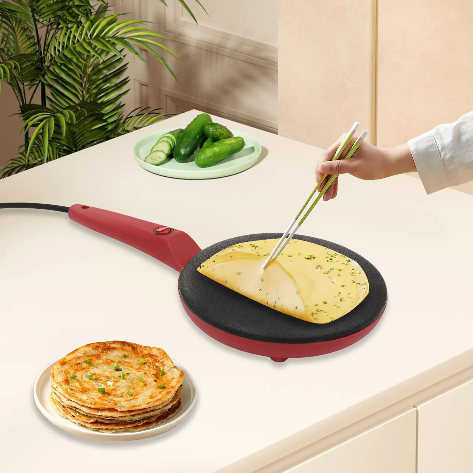 Aluminium Modern 20cm Non-Stick Round Griddle Crepe Maker Machine - 0.9kg Home Breakfast Pancake Cookware with Plastic Components for DIY Baking Enthusiasts, School, Snack Bar, Canteen Use, Cooking