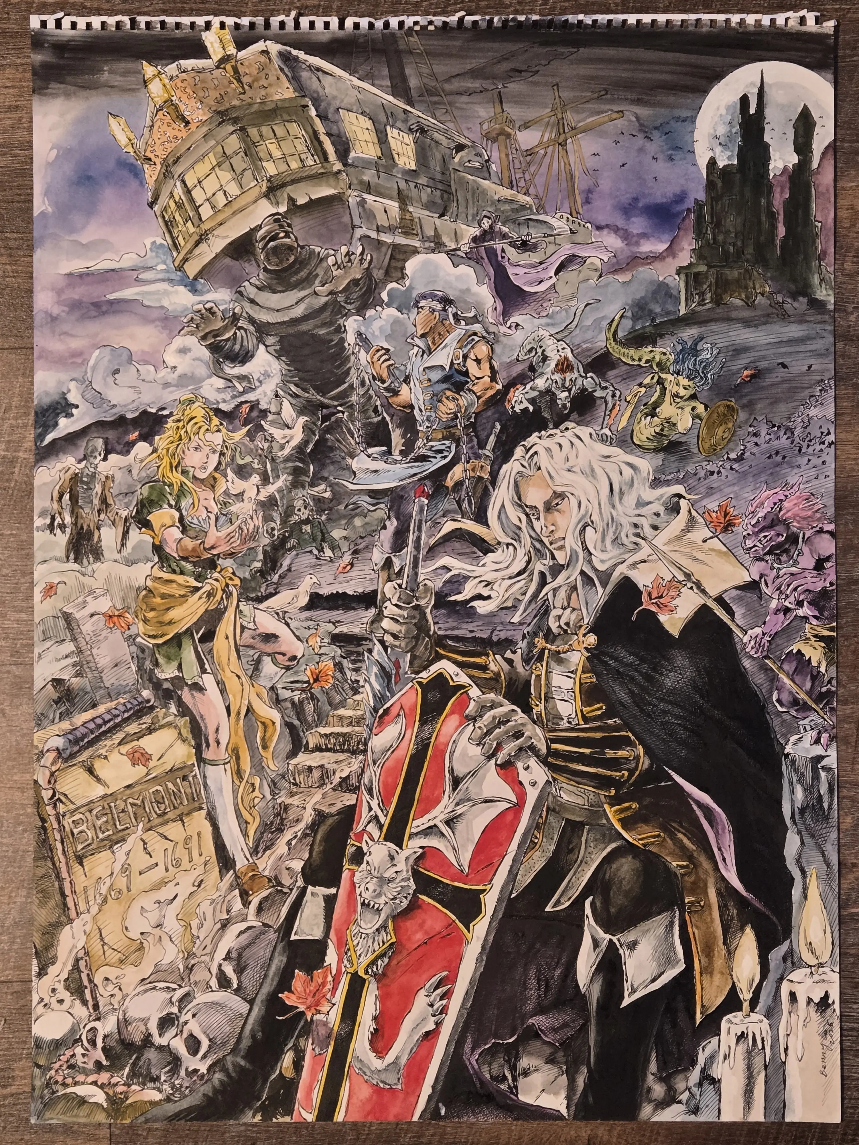Castlevania art print 18x24 ink / watercolor