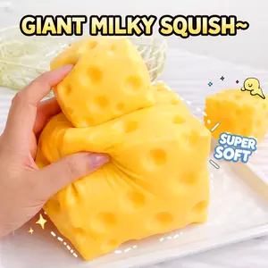 [Extra Large (XL)] Squishy Cheese Block - Yellow, moldable fidget Toy with Squeeze Feature, Ideal for Play and Relaxation
